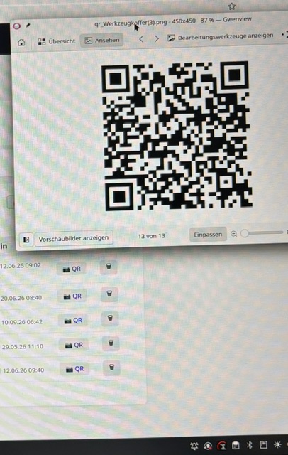 Dashboard-Ansicht eines Objekts mit angezeigtem QR-Code, Bild privat